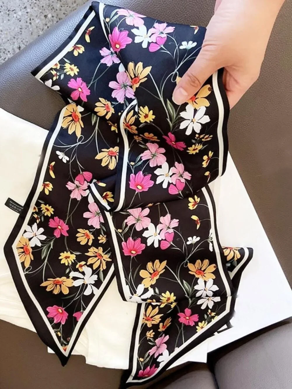 Women's Daisy Rice Black Fashion  Elegant Oblique Angle Scarves Bag Scarfs